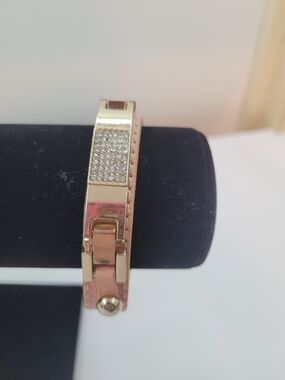 Michael Kors Gold and Blush Leather Bracelet with Crystal Pavé